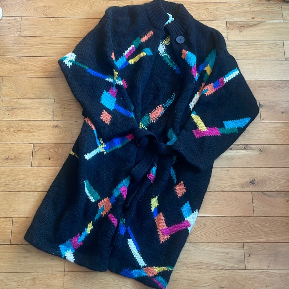Cervelle Vintage Wool Blnd Abstract Duster Sweater